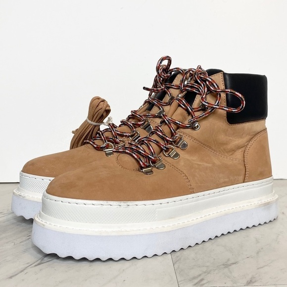 New! Schutz Marlua Platform Lace Up Tan White Boot 8B - Picture 1 of 15